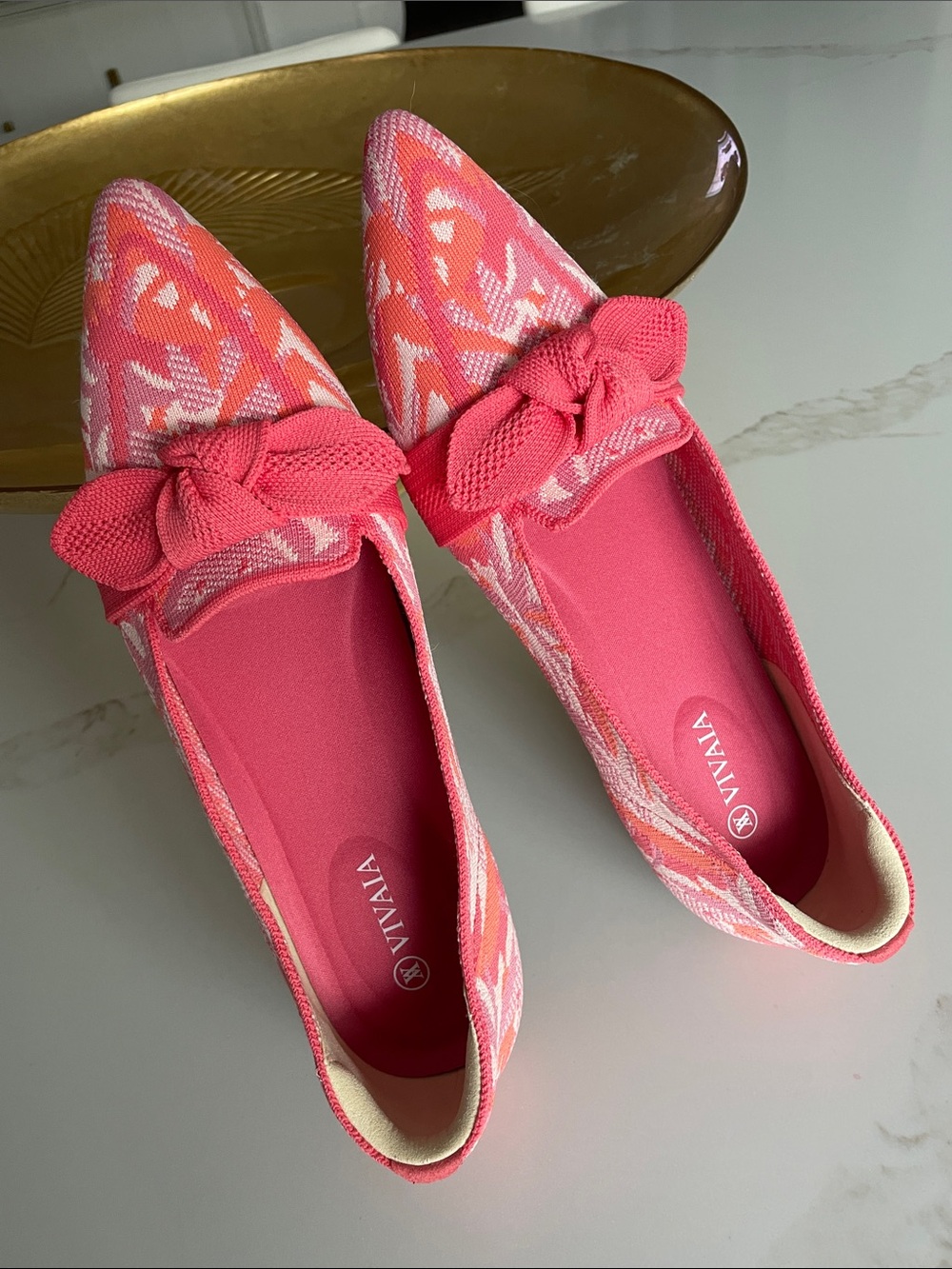 Vivian Women's Coral Pink Pointed-Toe Bow Flats